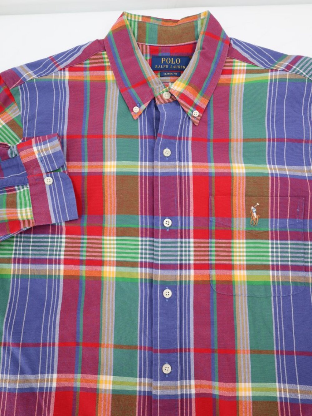 Polo Ralph Lauren Shirt Men’s L flesh pony Cotton Plaid Long Sleeve Button Down